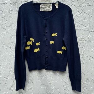 ANTHROPOLOGIE FIELD FLOWER Pisacane Fish Sweater Womens Size Medium Rare